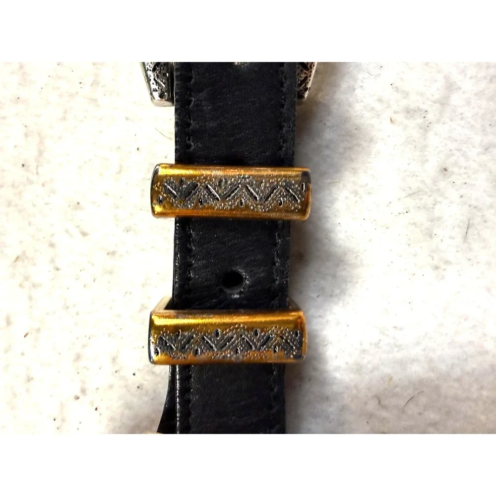 Vintage Brighton Belt Womens L Black Leather Silver Concho Western Studded